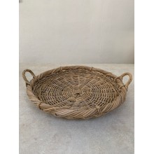 RATTAN THICK ROUND TABLE TRAY WITH HANDLE